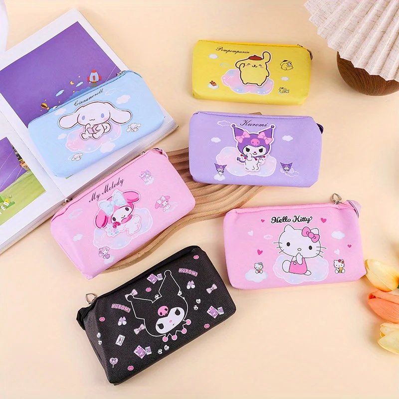 Sanrio Character Handbag Cute Cartoon Hello Kitty My Melody Cinnamoroll Kuromi Pom Pom Purin Pattern Zipper Closure Bag Strong Practicality Suitable for Daily Use Travel Use To Store Cards Keys Phones Sanitary Napkins Cosmetics Perfect Choice As A Gift