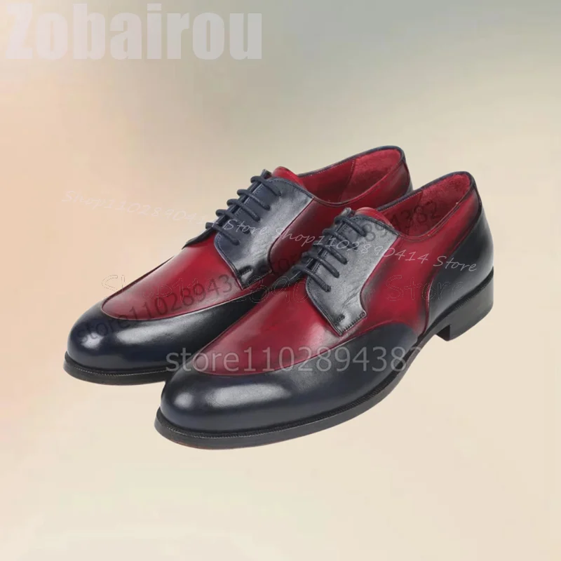 Zapatos de cuero mate para hombre, calzado lujoso hecho a mano, con cordones, color rojo y negro, para fiesta, banquete y oficina