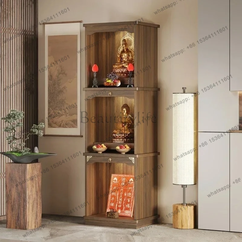 yj7 Solid wood Buddhist niche Chinese vertical cabinet Three-layer offering table offering table Bodhisattva Buddha table cabine