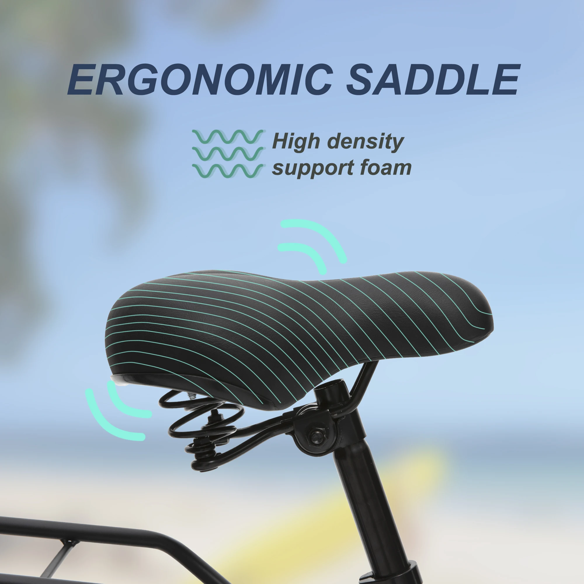 26 inch 7 speed beach bike, steel frame, upright comfortable seat, U-brake, multi-function rear rack, , unisex