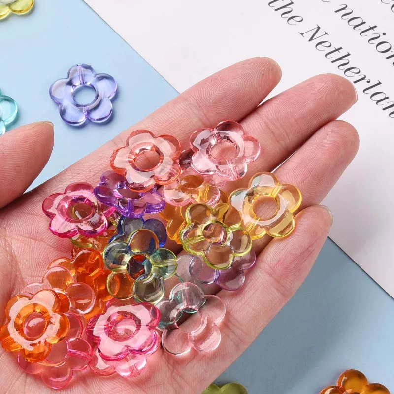 50PCS Transparent Acrylic Bead Flower Loose Spacer Beads for DIY Jewelry Making Bracelet Necklace Girls DIY Supplies Accessories