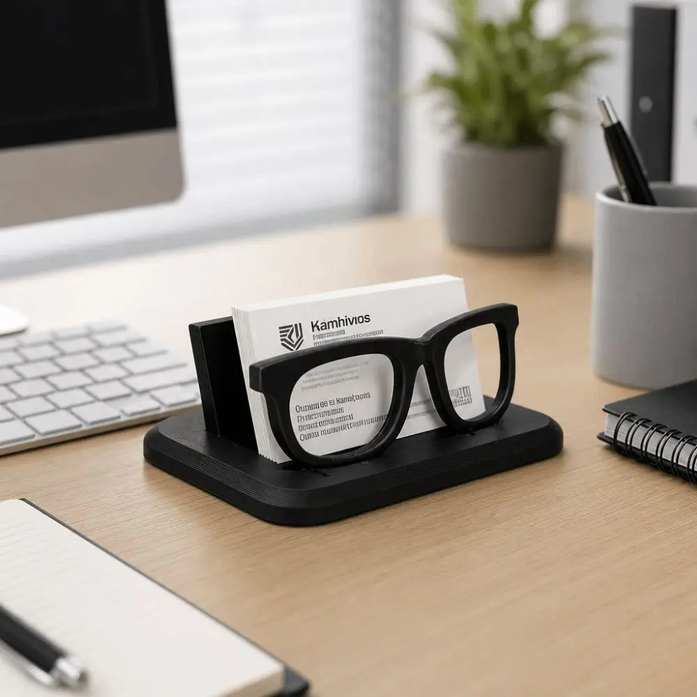 Black Eyeglass-Shaped Business Card Holder Resin Frame Business Card Display Stand Lightweight Creative Modern Desk Organizer