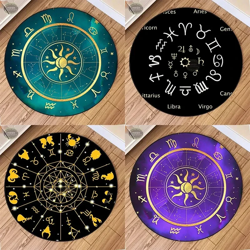 Mystical Constellation Round Mat Tarot Wheel Living Room Non-Slip Carpet Meditation Home Decoration Washable Perfect for Living