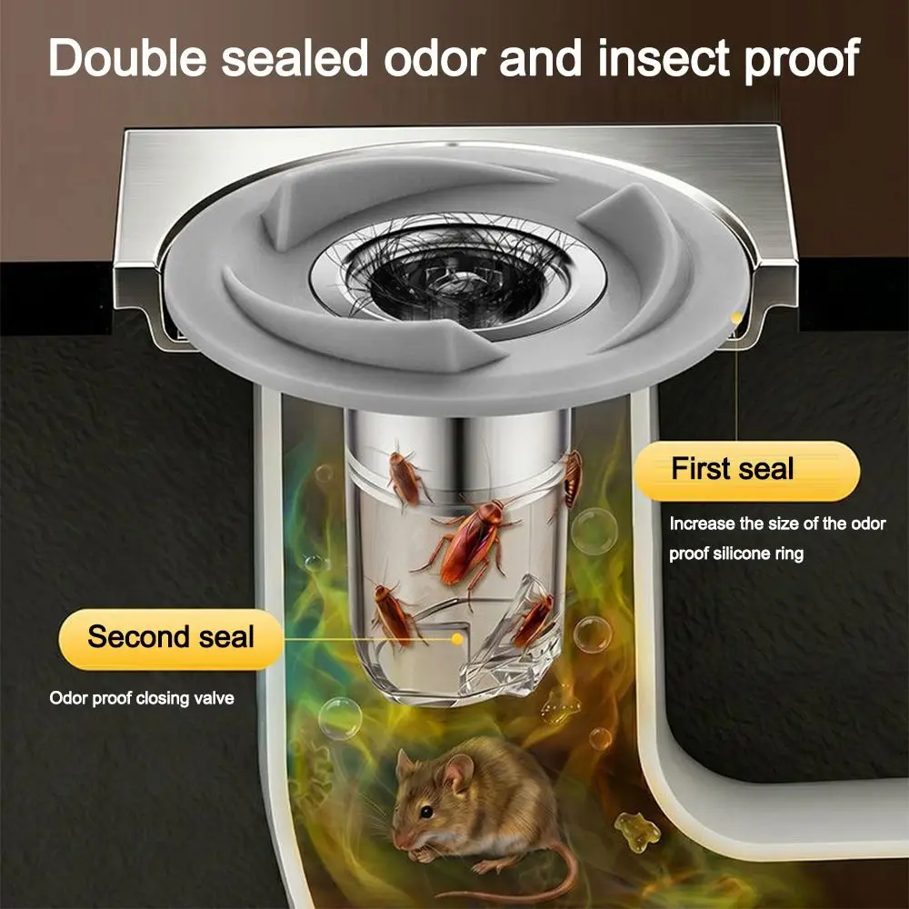 New Drain Core Odor Proof Insect Proof Sink Floor Drain Self Closing Removable Inner Strainer Hair Catcher