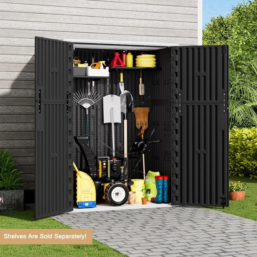 

Outdoor vertical storage shed, 57 cubic feet outdoor storage cabinet waterproof, resin shed and outdoor storage gap