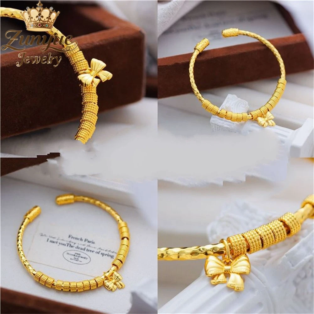 

High-End Sand Gold Bow Bracelet Luxury Quality Jewelry Gift Fashion Fine Jewelry Exquisite Popular Elegant Best Charms Young