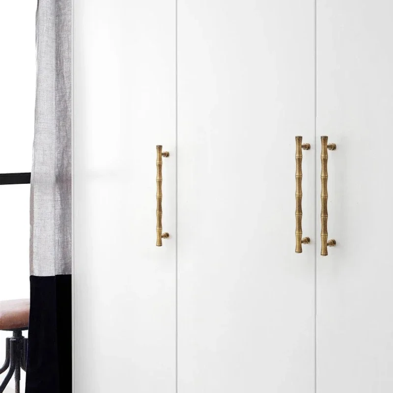 Nordic Antique Brass Furniture Handles Bamboo Node Shaped Handles for Wardrobe and Drawer Kitchen Cabinet Handles Shoe Cabinets