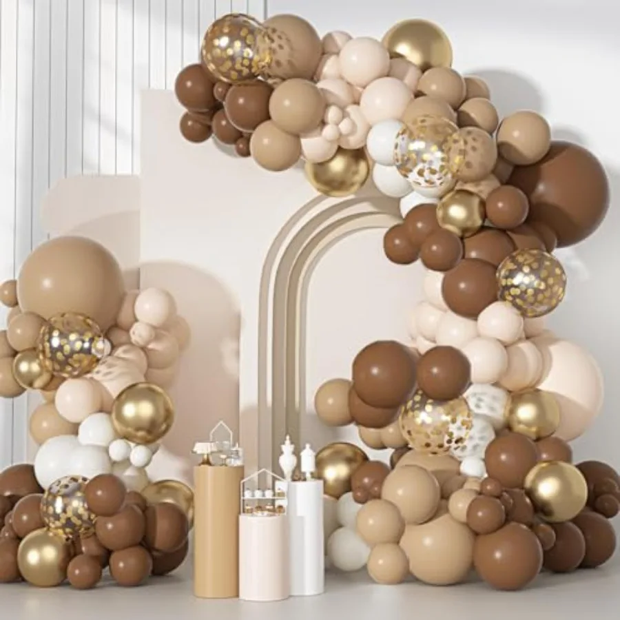 

Balloons Arch Garland Kit, Different Sizes 18 12 10 5 Inch Gold Boho Neutral White Latex Metallic Confetti Balloon for Bear Bab