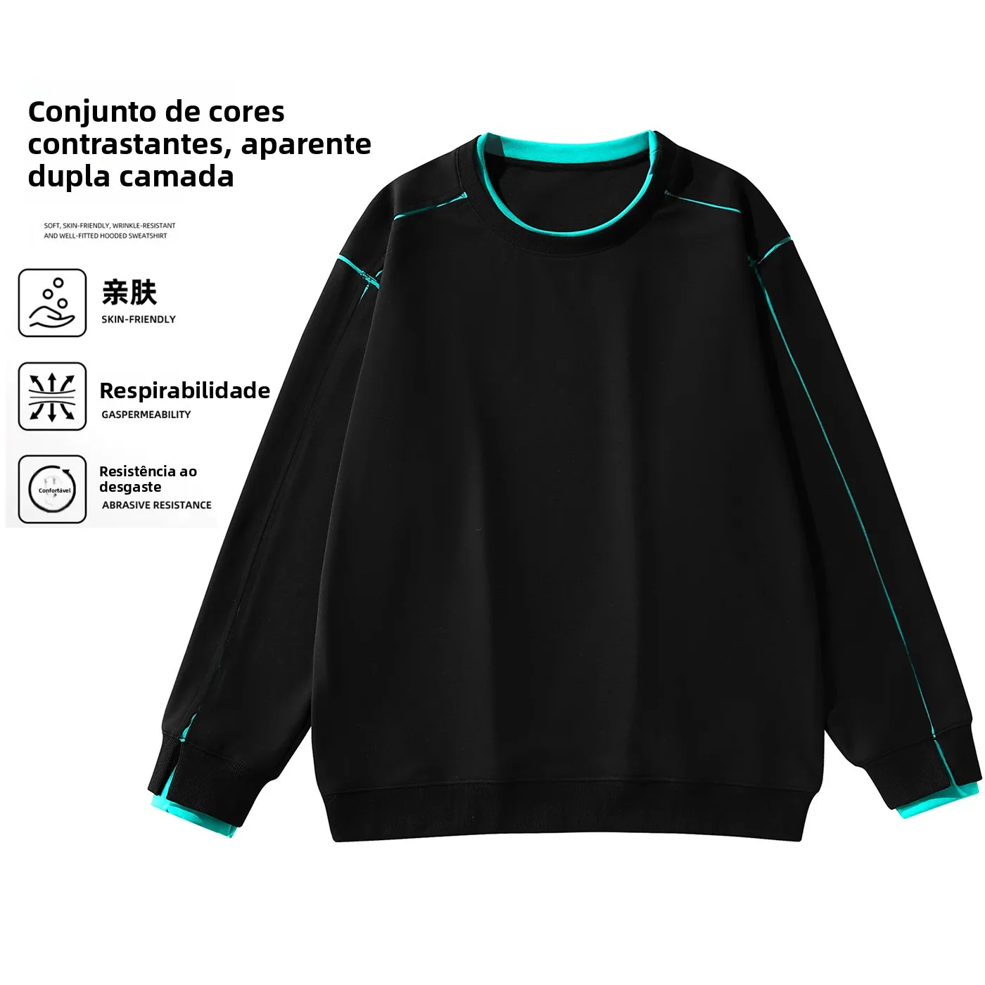 Camiseta de Manga Longa com Decote Redondo e Corte Solto para Homens Plus Size, Estilo Casual Americano com Padrão Listrado, ...