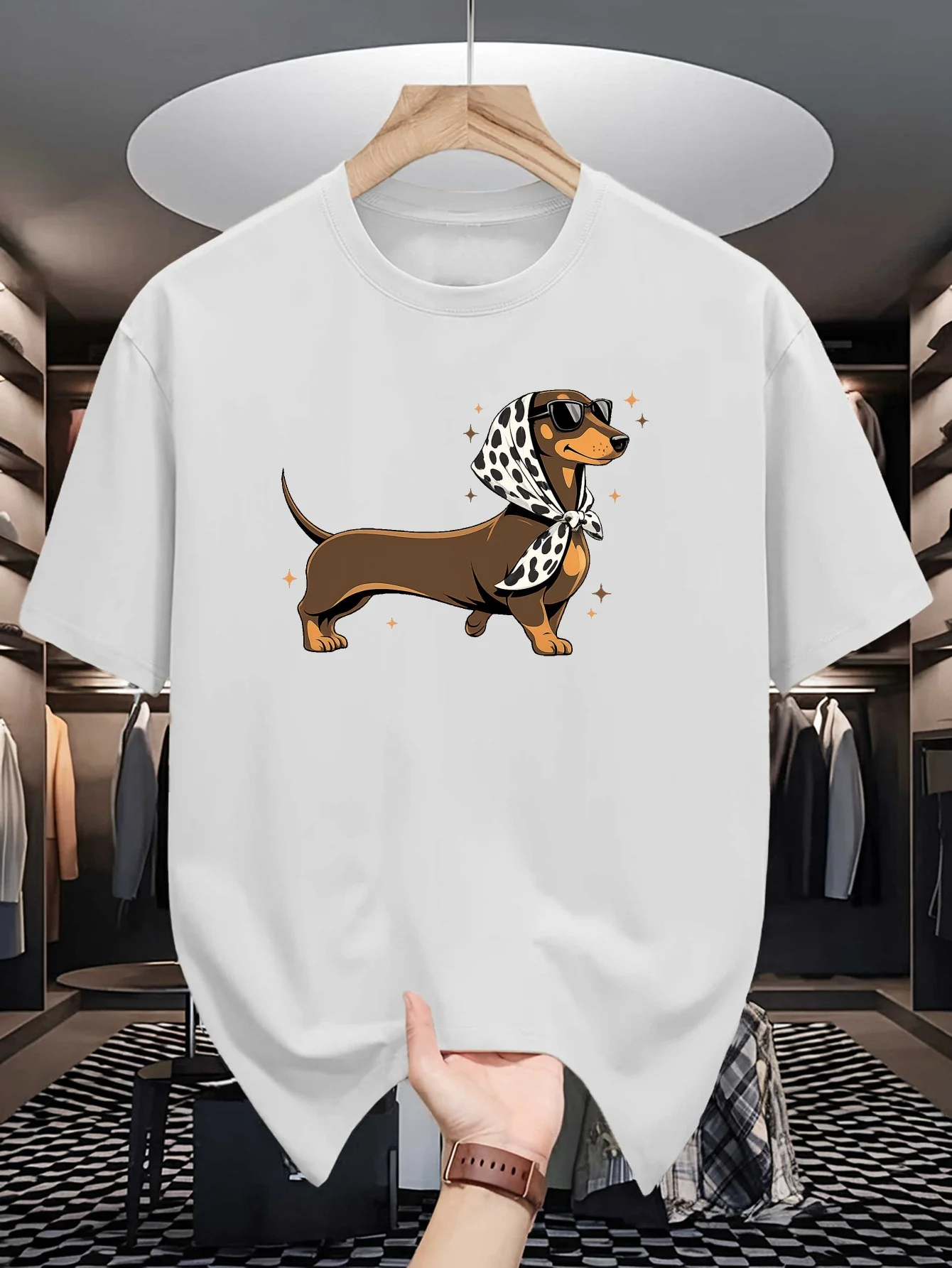 Cool Dachshund Mens Crew Neck T Shirt Sausage Dog Sunglasses Spotted Bandana Pet Cartoon Short Sleeve Casual Street Tops
