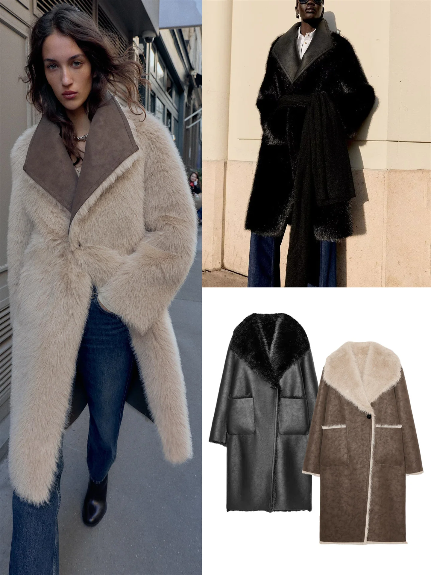 

Double-Sided Wear Artificial Fur Effect Coat Women's Windbreaker Sle Outerwear Comfortable Loose Fit Long Sve Coat