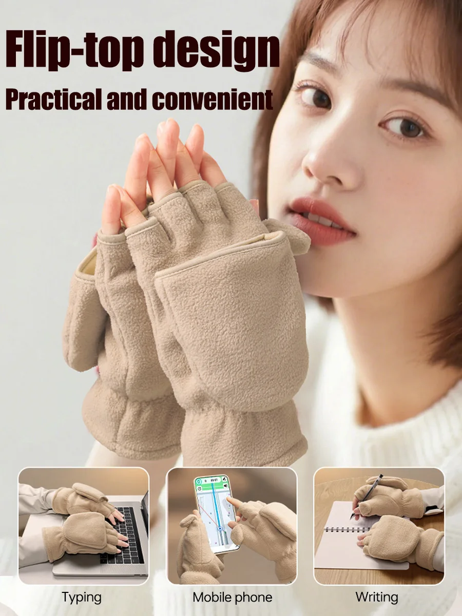 AliExpress NONE Winter Thermal Cycling Gloves Windproof Fleece-Lined Bicycle Motorcycle Ski Gloves Flap design Cycling Fleece Gloves Men women