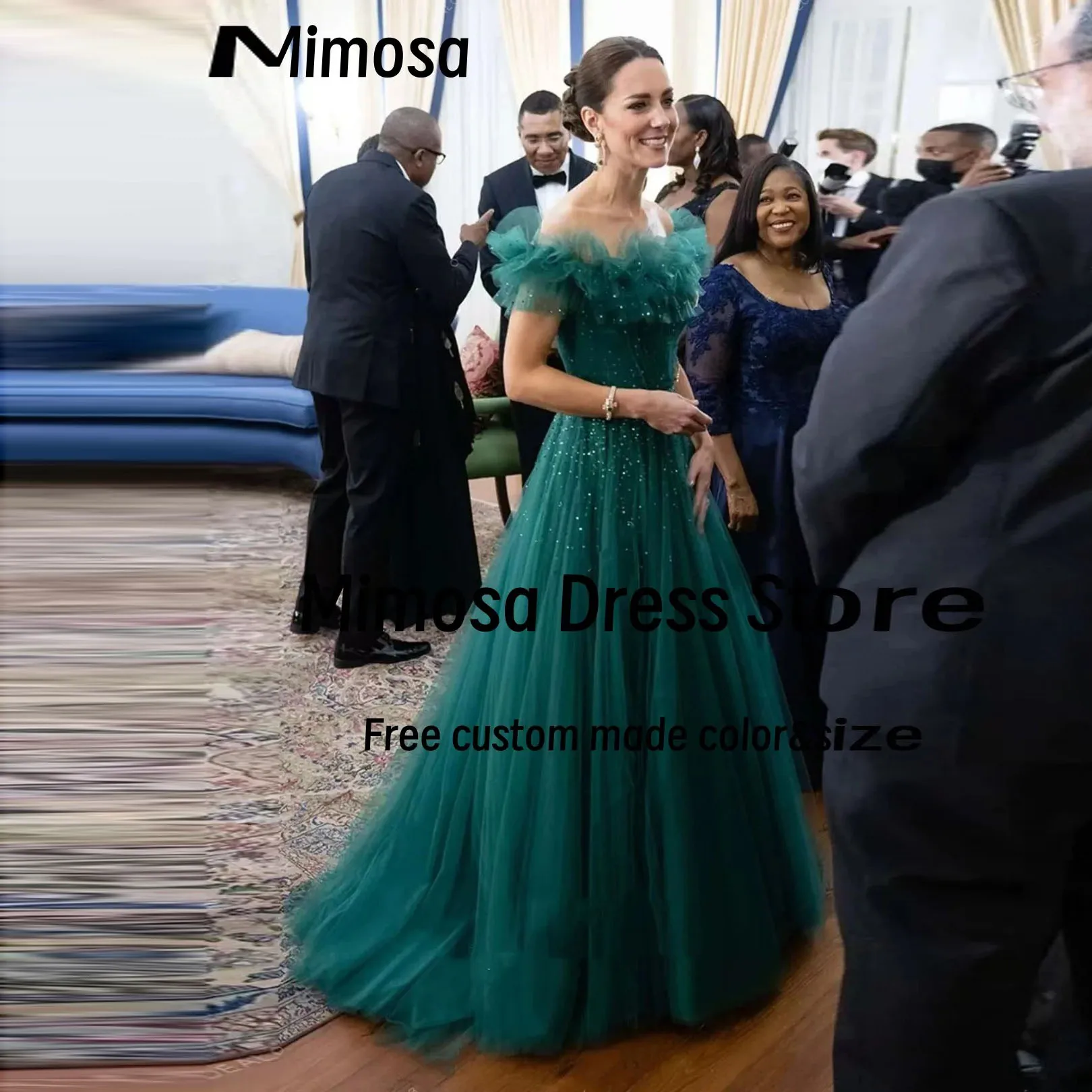 

Платье Mimosa на заказ, женские платья знаменитостей с оборками и открытыми плечами, платья для выпускного вечера, тюлевые вечерние платья с бисером по индивидуальному заказу