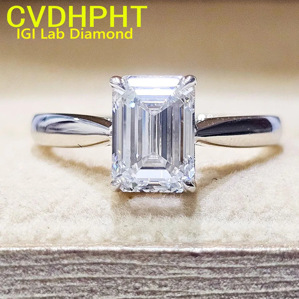 

IGI Lab Growing Diamond Ring Emerald shape D Color 1 2 3Ct Solid 9K White Gold Ring Diamond wedding ring Factory Engagement