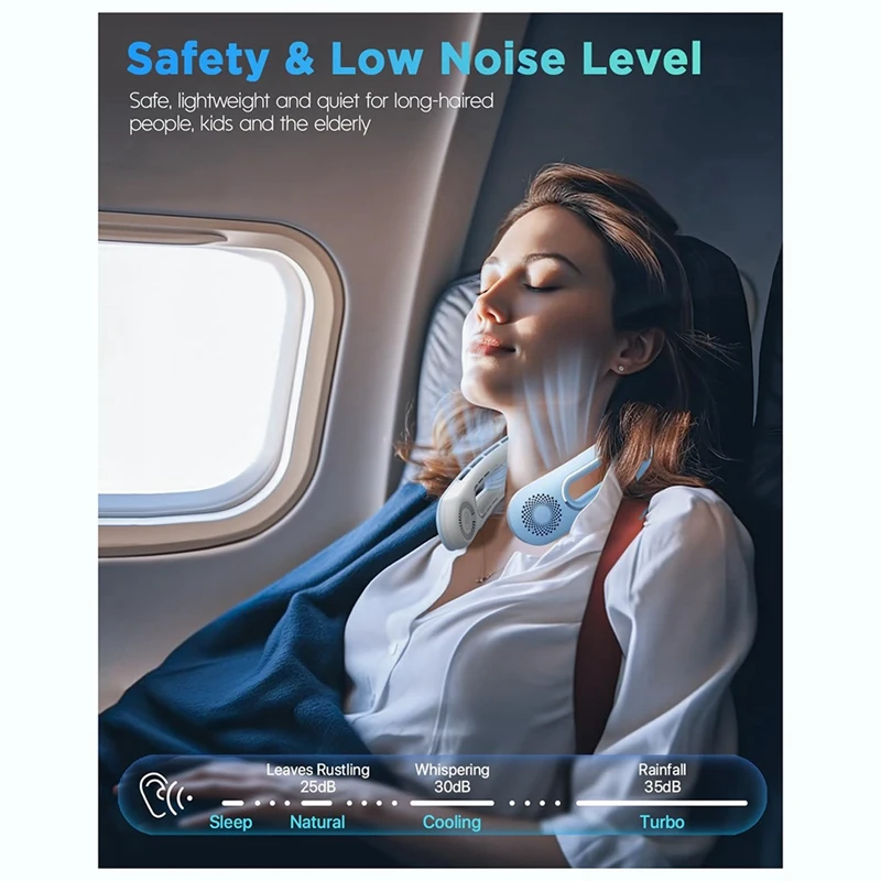 Ventola AD-collo, ventole da collo senza lama a mani libere ricaricabile portatile, ventola da collo con raffreddamento a 360 °, per viaggi, all'aperto