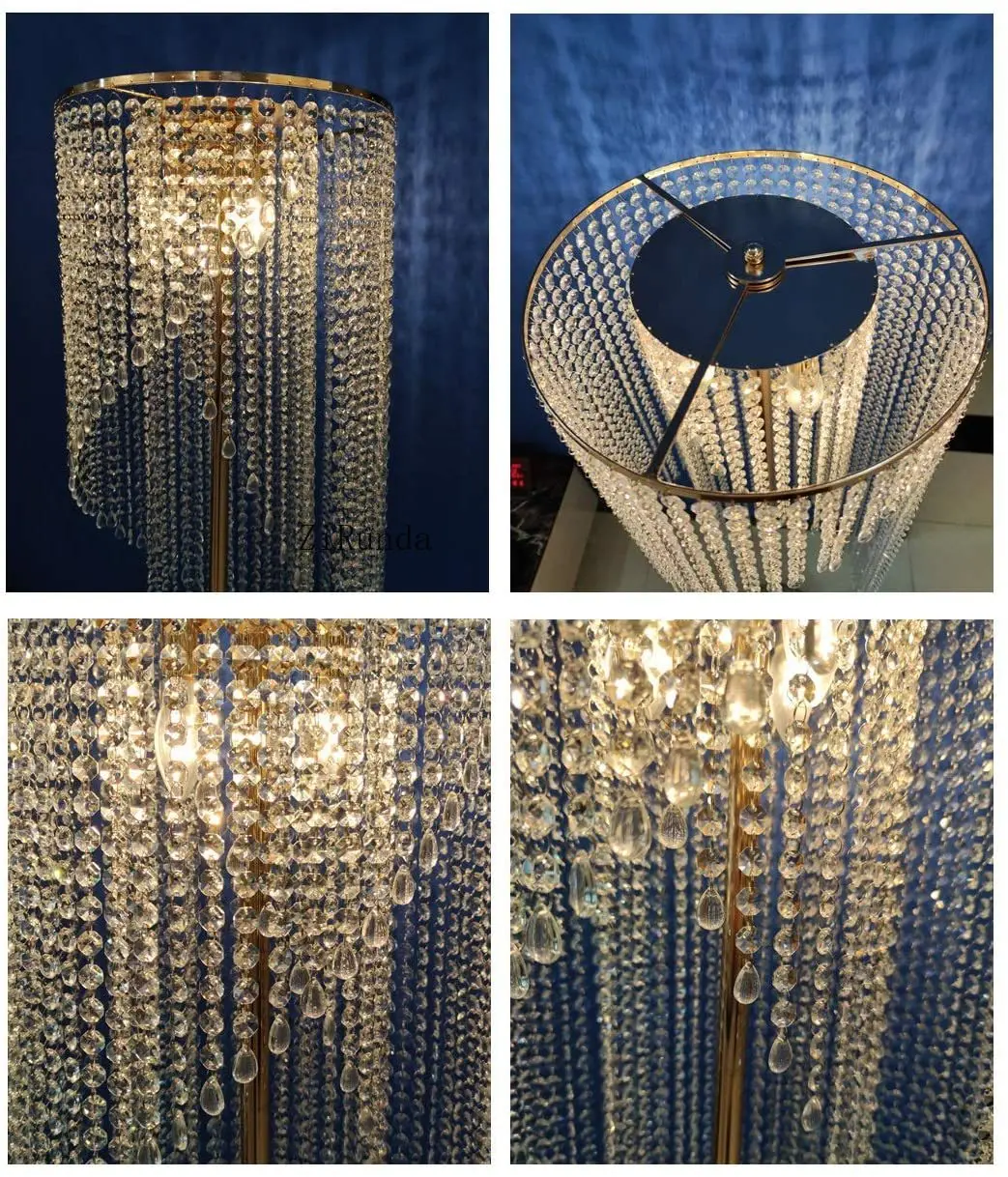 مصباح أرضي بسلسلة كريستالية، مصباح أرضي لغرفة المعيشة، ضوء قياسي لضوء غرفة النوم