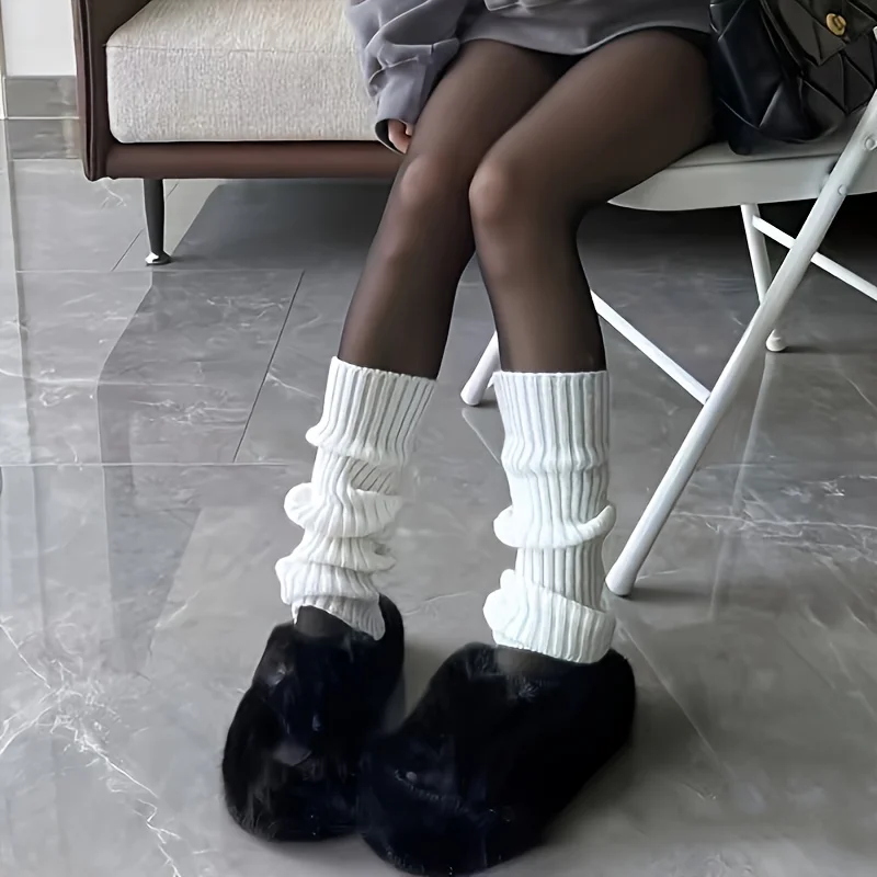 3 أزواج من الجوارب النسائية الخريفية والشتوية سميكة مخططة عمودية عصرية حلوة بلون سادة متعددة الاستخدامات مريحة ودافئة #3