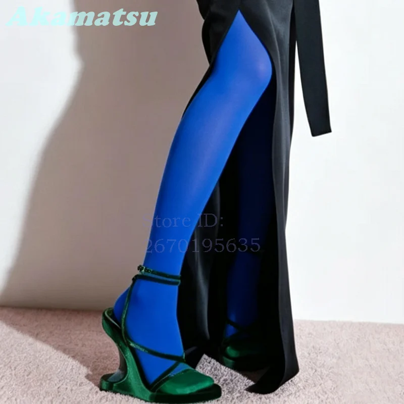 Sexy Rose Red Velvet Straps Platform Sandals Unique Cross-tied Buckle Straps Wedges High Heels 2026 Strappy Party Women Shoes