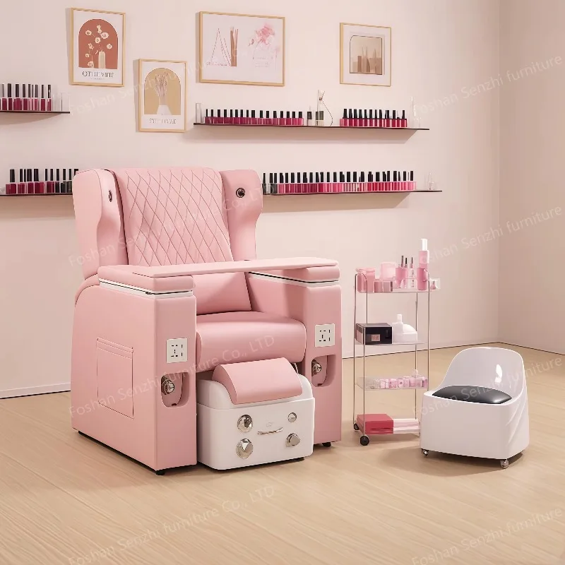 

Led Light Pink Salon Reclining Manicure Chair Luxury Foot Pedicure Spa Chair With Massage