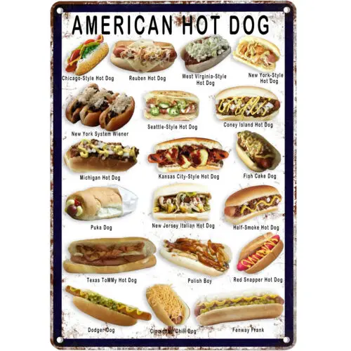 Metal Tin Sign American Hot Dog Poster Tin Sign for Kitchen Bar Club 12x8Inches