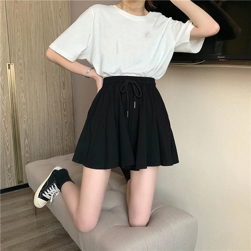 Cotton High Waist Elastic Waist Shorts For Women Summer New Casual Loose Style Sports Home Twist Out Slim Strap Sleepwear Skirt