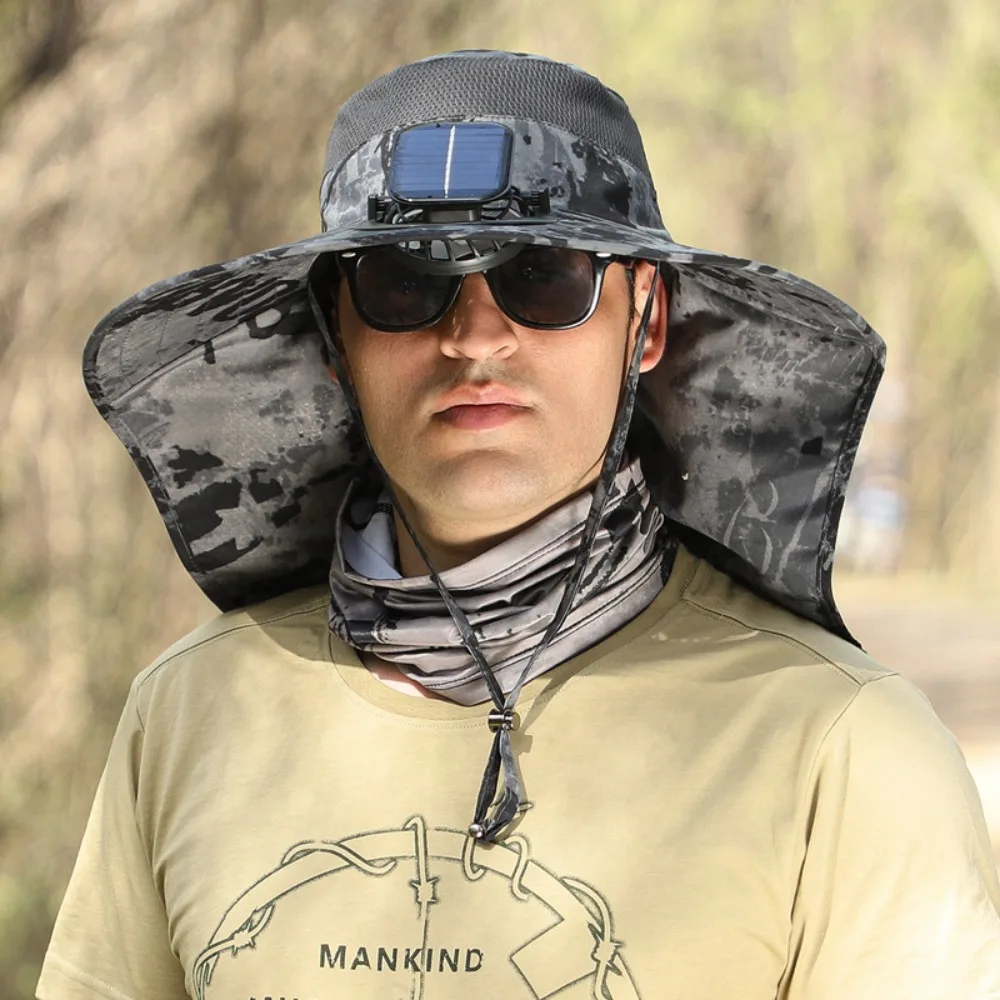 

Fashion Solar Fan Hat USB Charging Quick Dry Men Sun Hat Wide Brim UPF50+ Sun Men Cap Outdoor