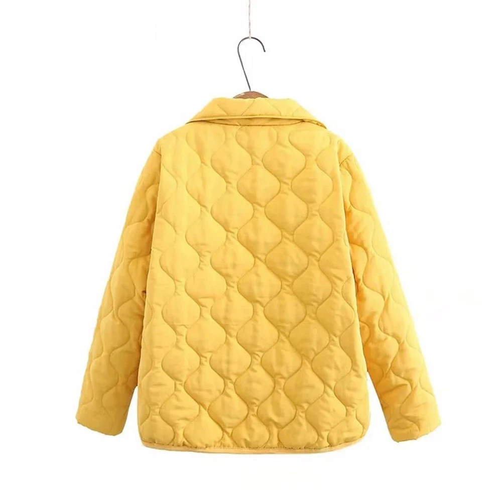 Women Clothing Short Parka Autumn Winter Thin Padded Jacket Warm Simple Loose Buttons Split On Both Sides Quilted Coat