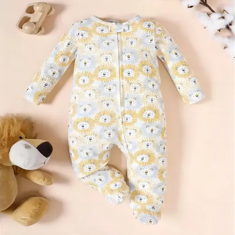 Autumn Winter Boys and Girls Animal Cute Little Lion Graphic Footed Bodysuit Baby Boy Cute Pajamas Newborn Photography Romper