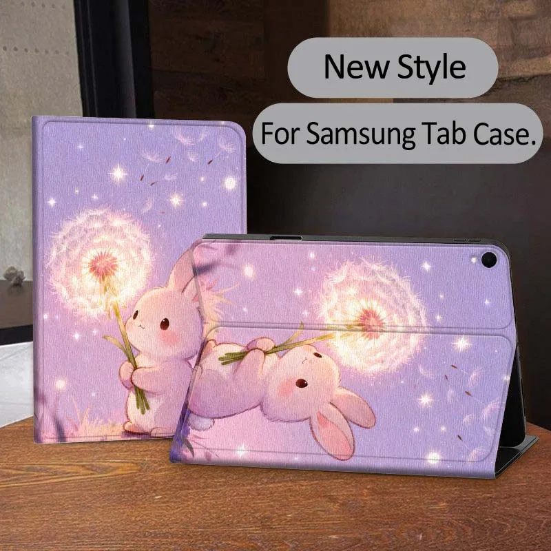 Capa de Tablet Macia com Estampa de Coelho e Dente-de-leão para Samsung Galaxy Tab S11 S10 S9 S8 S7 S6 A10.1 A9 A8 A7 10.9 Lite FE Plus