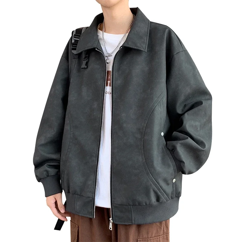 New Men Spring Autumn Casual Leather Jackets Solid Multi Pocket Fashionable Pu Outerwear High Quality Men's Clothing Lapel Coat