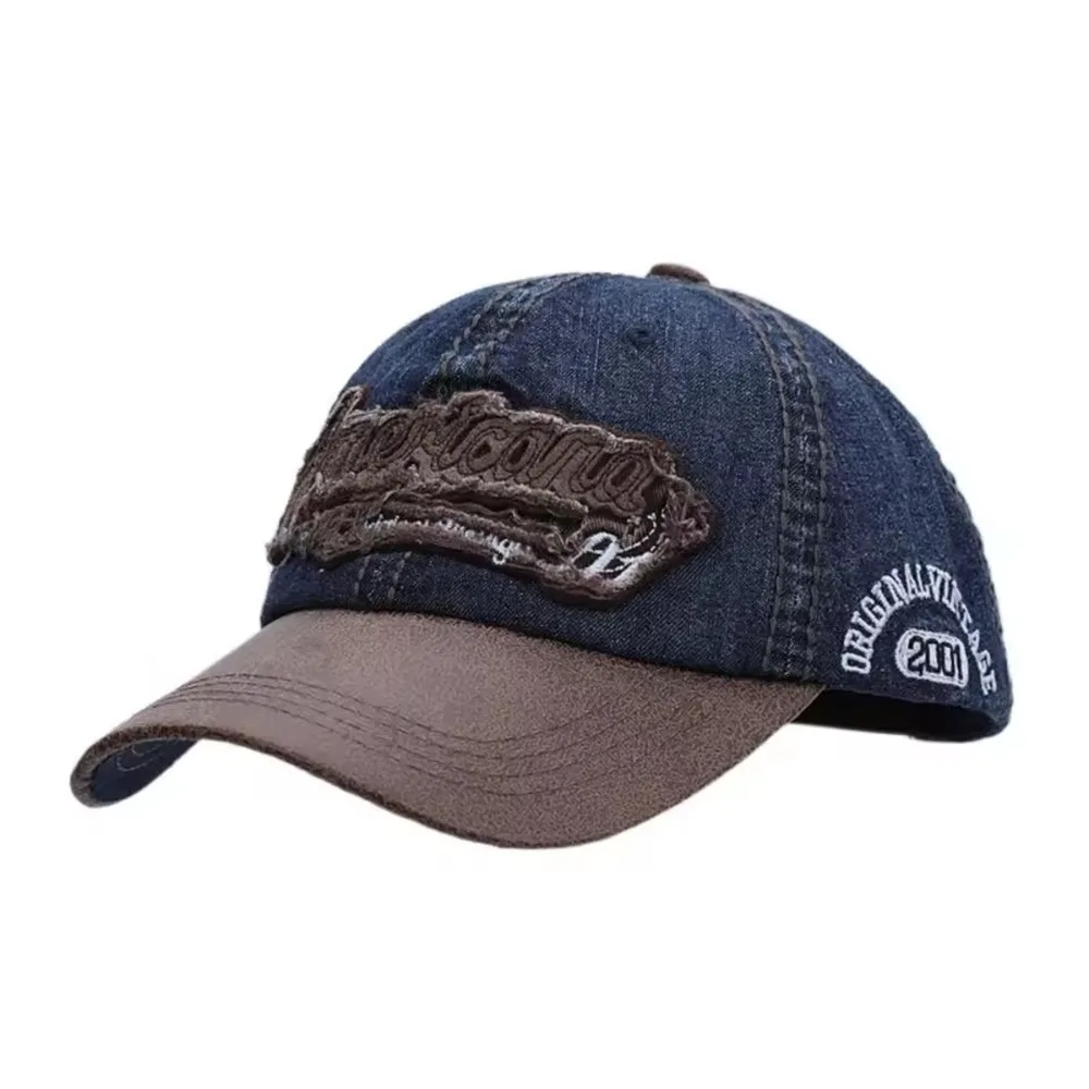 Casual Splicing American Retro Baseball Caps Hip Hop Cotton Denim Tattered Jeans Sun Hat Breathable Washable Baseball Hat