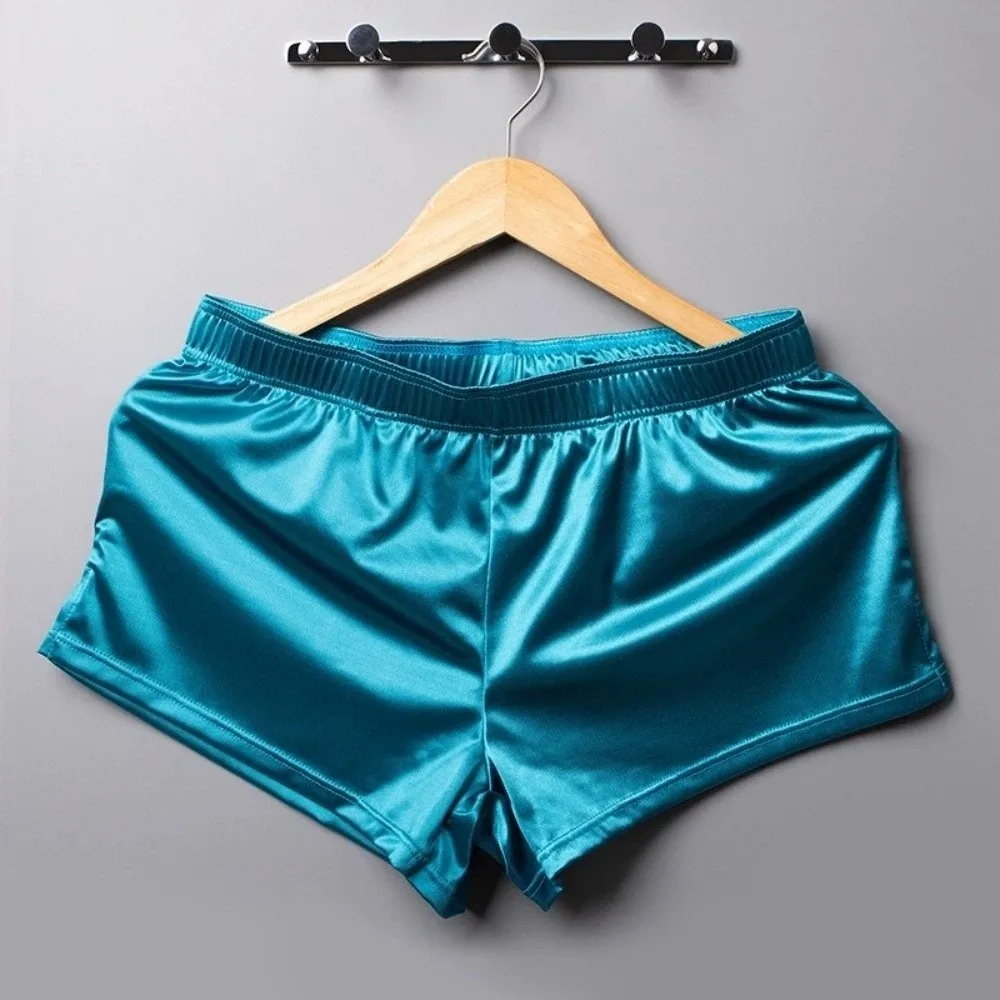 Solid Color Ice Silk Satin Boxer Shorts Casual Style Underpants Male Panties Loose Men's Underwear Sleeping