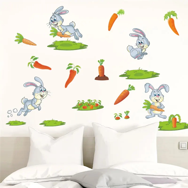 

Lovely Rabbit Bunny Harvest Carrots Wall Stickers Kids Room Decoration Children's Gift Animal Mural Art Diy Home Decal