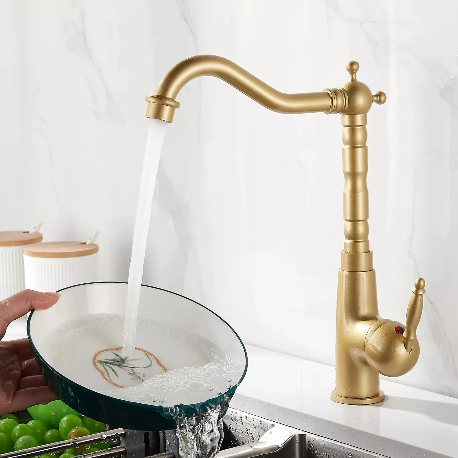Antique Brass Kitchen Faucet Deck Mounted Bathroom Basin Sink Hot and Cold Water Mixer Taps