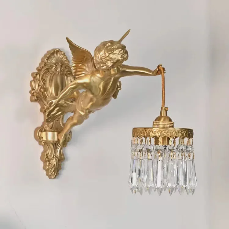 Französische Engelswandleuchte aus Kupfer, mittelalterliche Wandleuchte für Wohnzimmer, Schlafzimmer, Arbeitszimmer, Gang