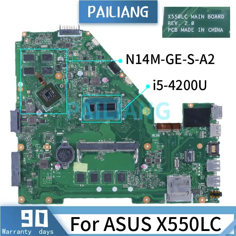 

i5-4200U For ASUS X550L X550LA X550LC Laptop Motherboard EDP SR170 N14M-GE-S-A2 RAM 4G DDR3 Notebook Mainboard Tested