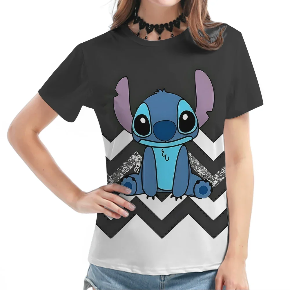 2024 Summer Disney Lilo & Stitch Clothes 3d Print T-shirt Streetwear Tops Female T-shirt Casual Loose Short Sleeve T-Shirt