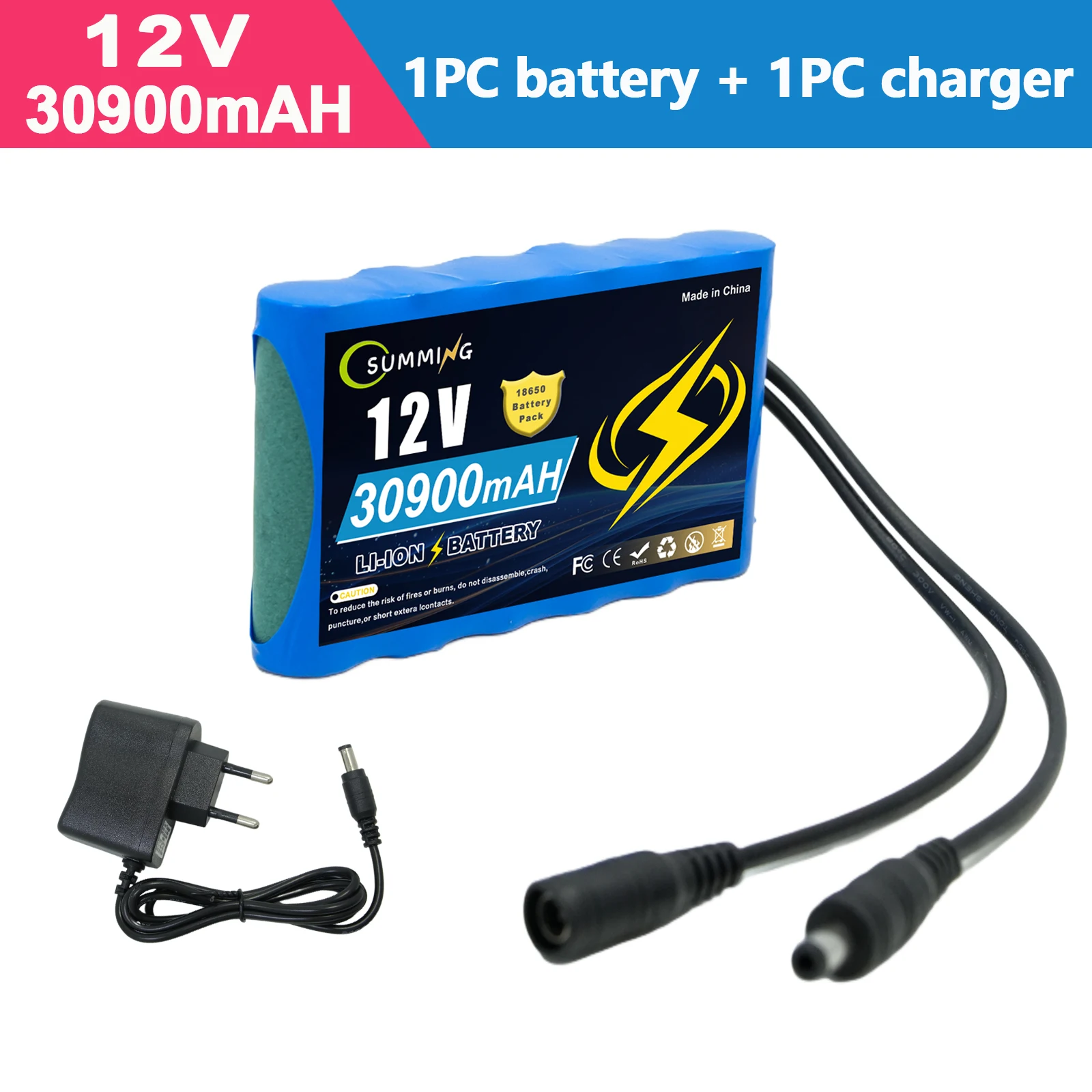 

12 В, 30900 мАч, литий-ионная аккумуляторная батарея, емкость постоянного тока 12,6 В, 30,9 Ач, монитор камеры видеонаблюдения + зарядное устройство