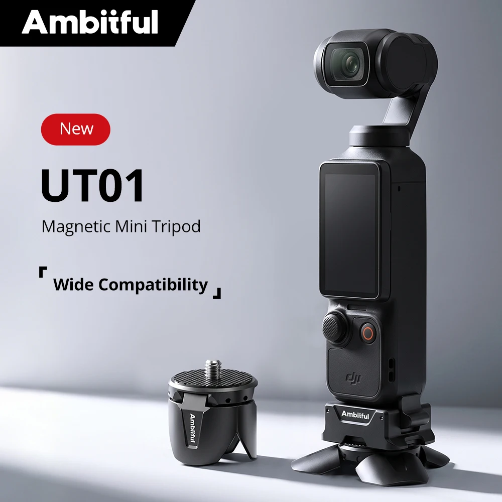 Mini trépied magnétique en alliage d'aluminium Ambitful UT01 avec base magnétique et vis 1/4 pour DJI Action Pocket 3 4