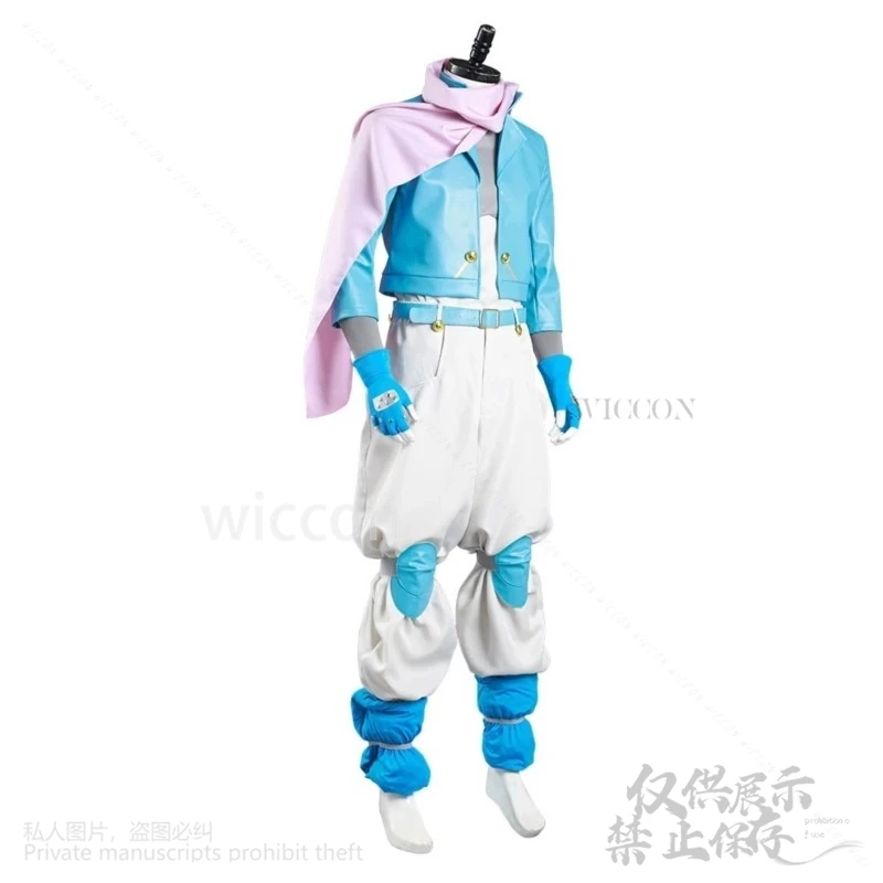 อะนิเมะ Jo คอสเพลย์ S2 ผจญภัย Anthonio Zeppeli เครื่องแต่งกายสีฟ้า Pu เสื้อกางเกง Headwear ชุดวิกผมสําหรับฮาโลวีน Punk ชุดที่กําหนดเอง
