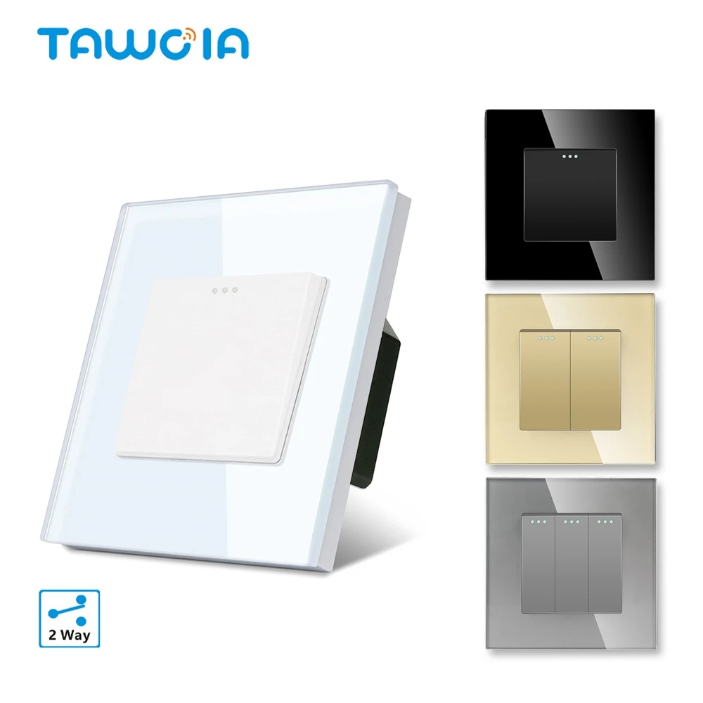 TAWOIA Push Button Switch EU Standard 1/2/3 Gang 1/2 Way Home Lamp Switch 4 Colors With Crystal Glass Frame Light Switch