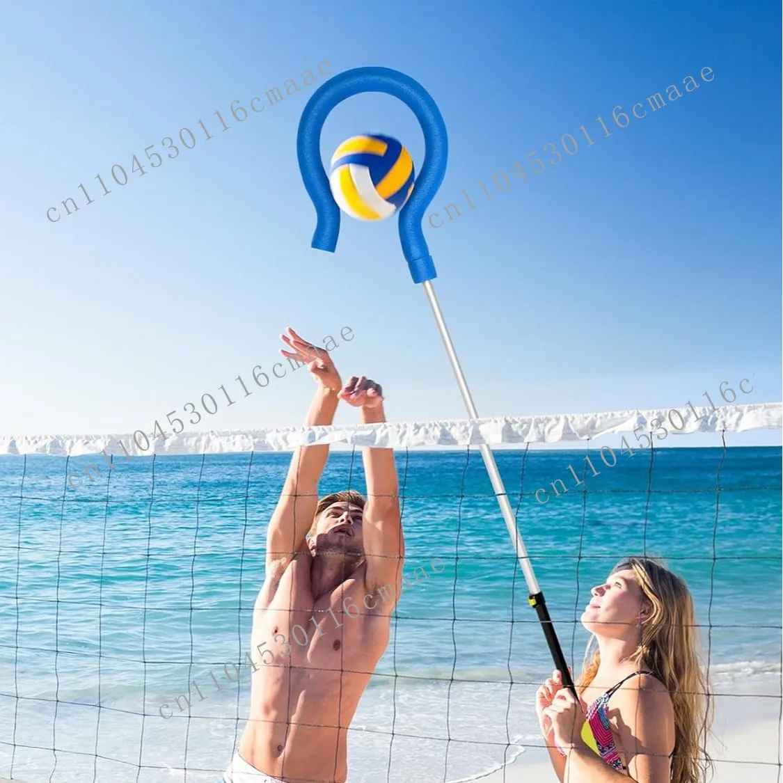Volleyball spike trainer, large question mark hook, adjustable serve for learning and training
