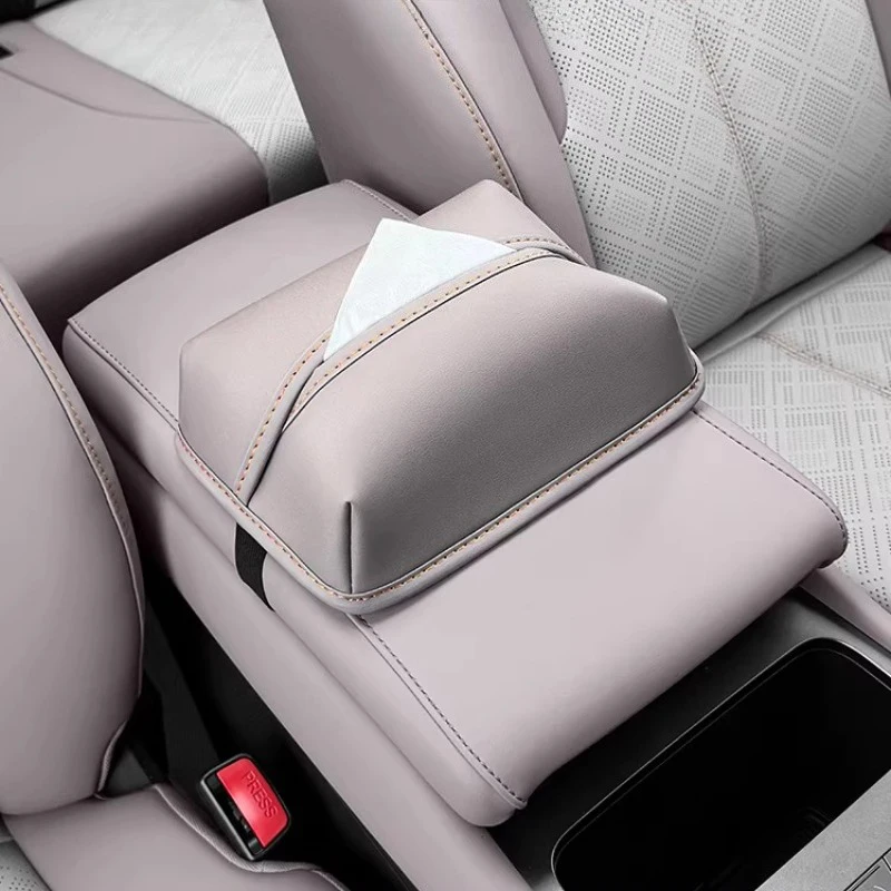 For BYD Yuan Plus Atto 3 Car Tissue Box Holder PU Leather Car Armrest Napkin Box Sun Visor Backseat Tissue Case with Fix Strap