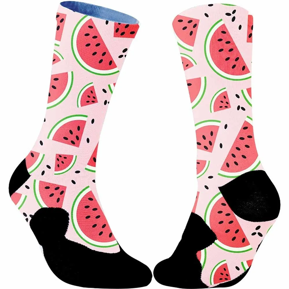 Fun watermelon pattern sports cycling socks, unisex, sweat absorbing, suitable for outdoor sports enthusiasts and more people