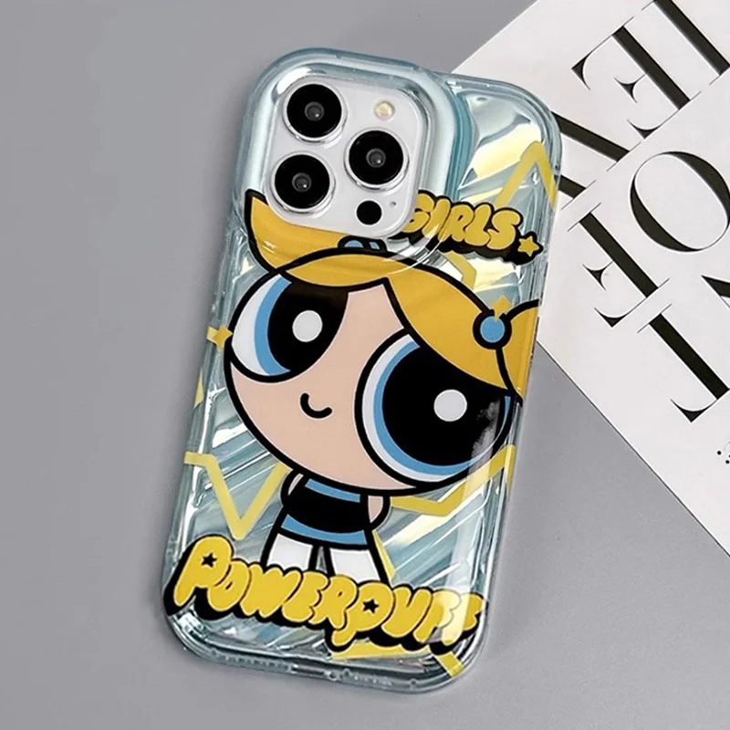 Coque en silicone souple Powerpuff Cartoon Girls avec support de lunettes de soleil, coque pour iPhone 14, 13, 12, 11 Pro Max, X, Poly XS, 6, 6S, 7, 8 Plus, SE, 2020