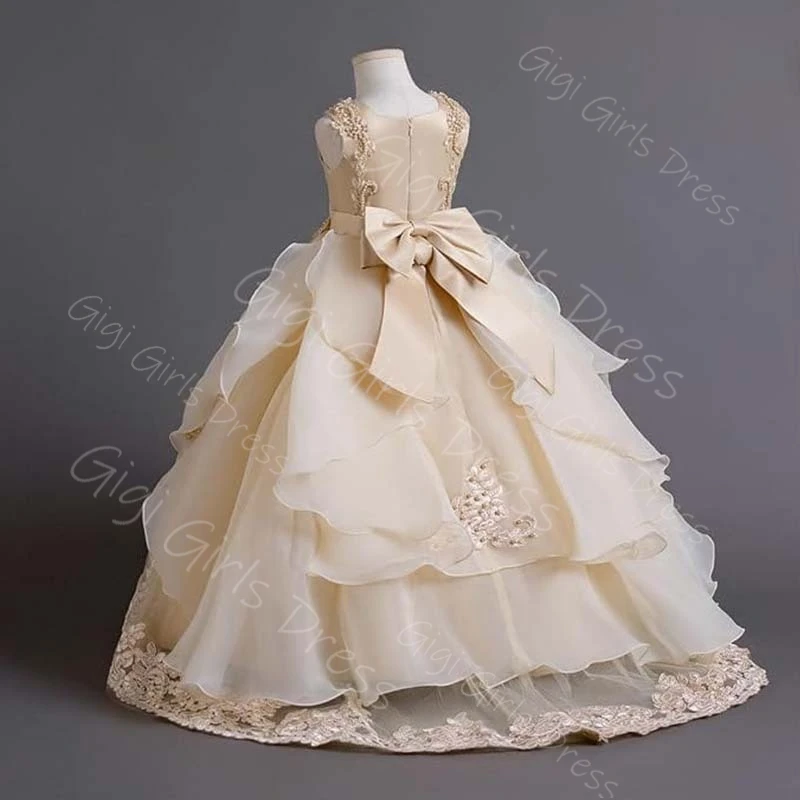 فستان فتاة الزهور بتصوير حقيقي لحفلات الزفاف للأطفال الصغار مزين بالدانتيل المطرز مكشكش من التل فستان الأميرة بالتواصل مخصص
