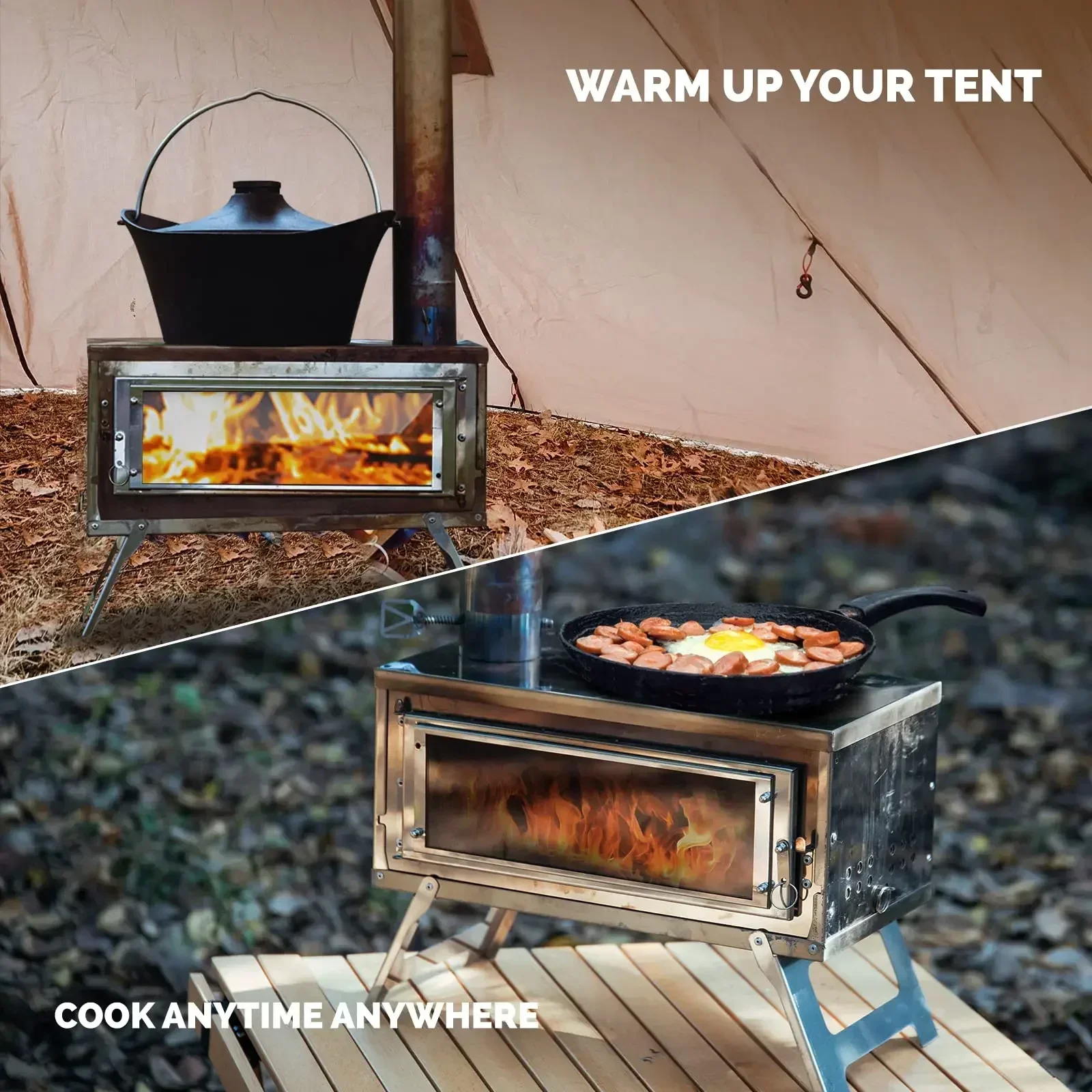 CHANGE MOORE Foldable Wood Burning Stove Removable Camp Tent Stove with Chimney Pipe Camping Hiking Fishing Stove