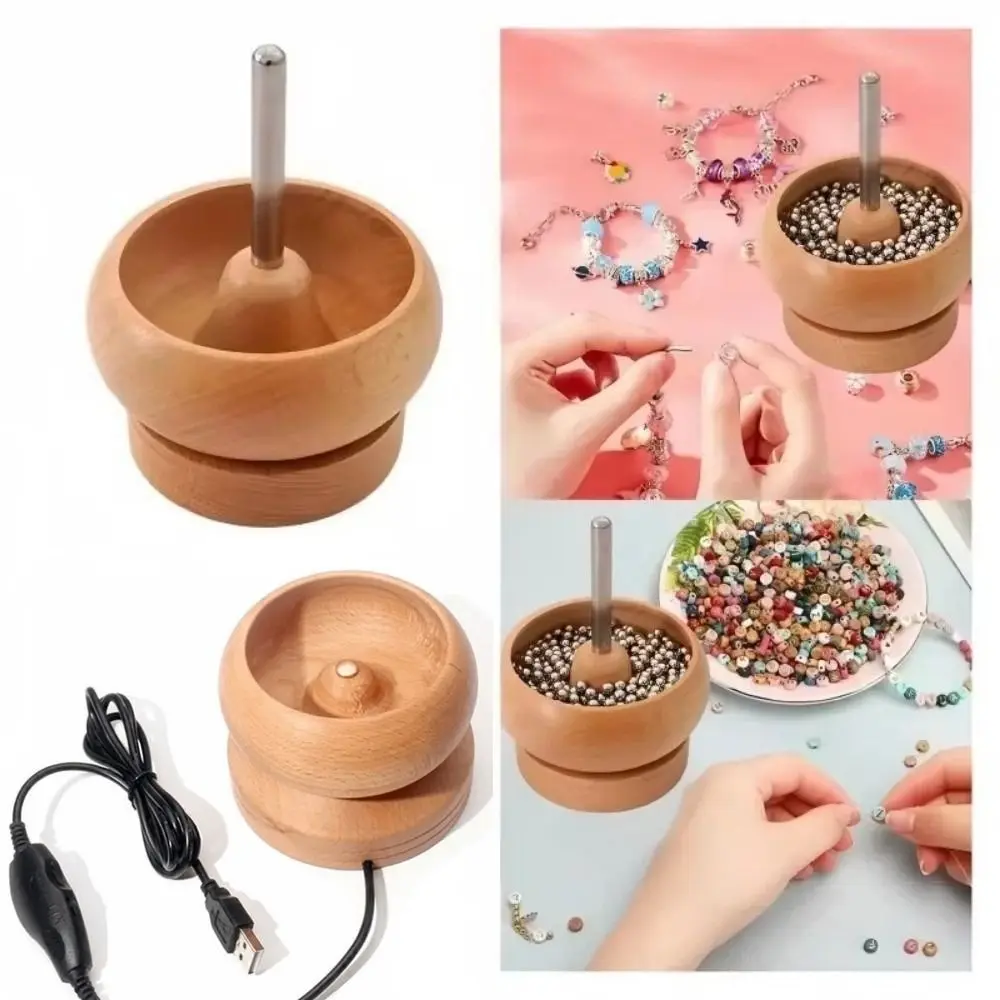 Easy Rotation Wooden Bead Spinner Solid Wood Wooden Electric Spinning Bead Bowl Automatic Speed with Needle Bead Loader Spinner