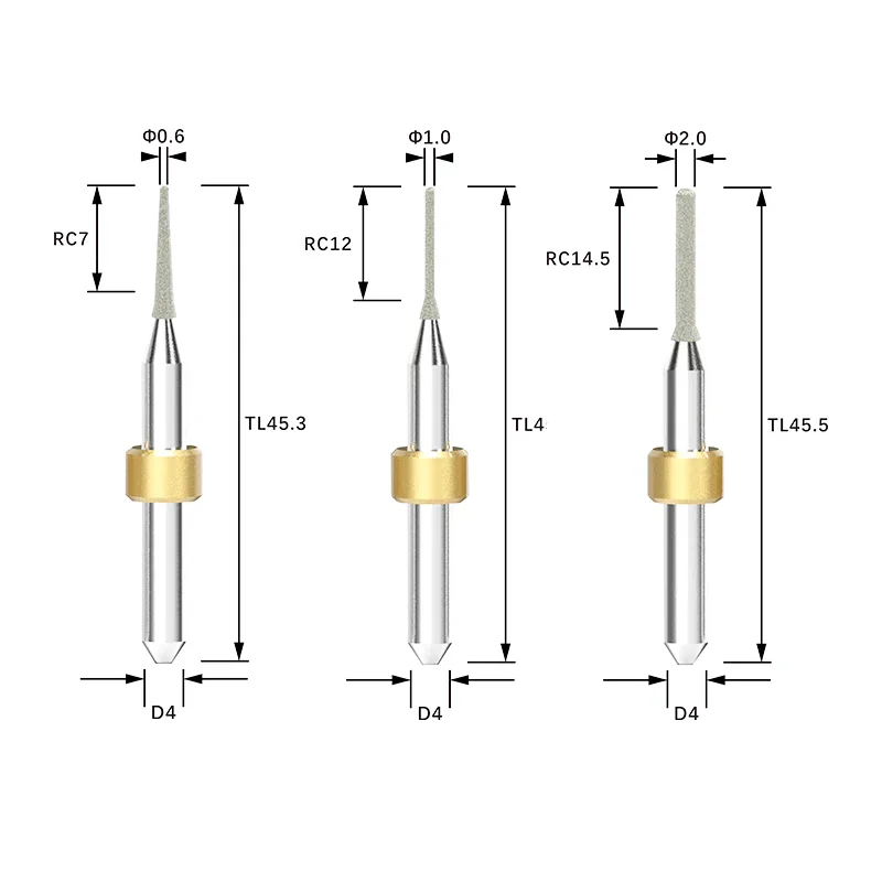 Dental Glass Ceramic Diamond Coated Car Bur CAD/CAM Denture Lathe Car Bur Milling Cutter Diamond Coating 2.5/1.0/0.6