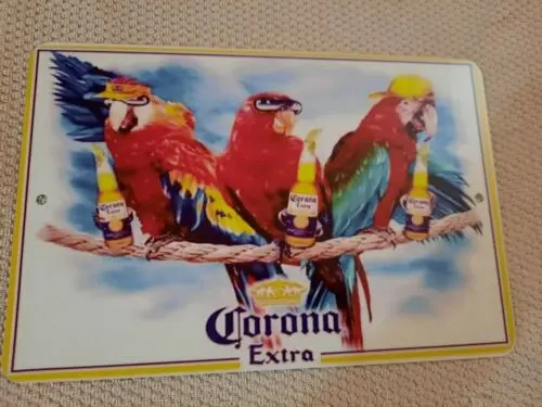 Corona Extra Cool Parrots 8x12 Metal Wall Sign